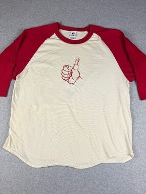 Vintage Badger Sport Baseball Tee Mens L Raglan Lifeguard Thumbs Up Drowns Red